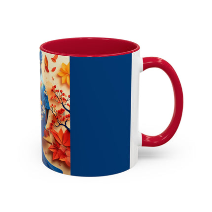 Blue Jay at an Autumn Tea Ceremony Colorful Mugs (11oz, 15oz)