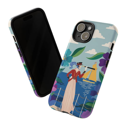 🌊🔭 The Lady Of The Seaside Lookout Phone Case – Art Deco Nautical Adventure