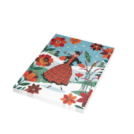 🌺❄️ The Lady Of The Scarlet Winter Garden Greeting Card – Art Deco Holiday Fantasy