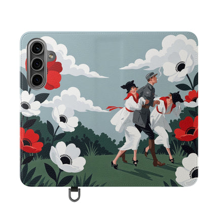 🌺🎩 The Ladies Of The Scarlet Garden Flip Case – Art Deco Floral Adventure