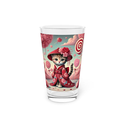 Whimsical Geisha Kitten in a Valentine Garden Glass, 16oz