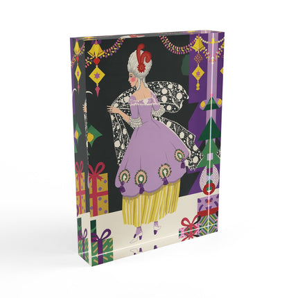 🎁✨ The Lavender Christmas Masquerade Acrylic Art Block – Art Deco Holiday Fantasy