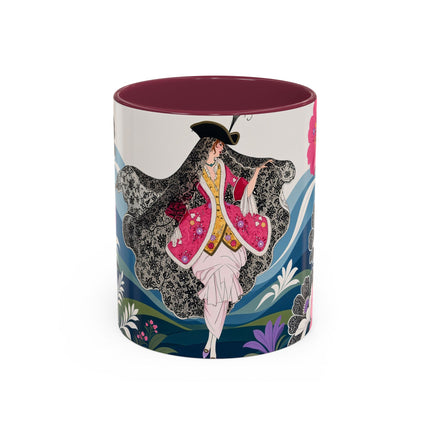 🌸🎀 The Pink Lace Garden Promenade Colorful Mug – Art Deco Fashion Elegance