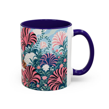 🌸🦋 The Enchanted Pink Blossom Retreat Colorful Mug – Art Deco Floral Whimsy
