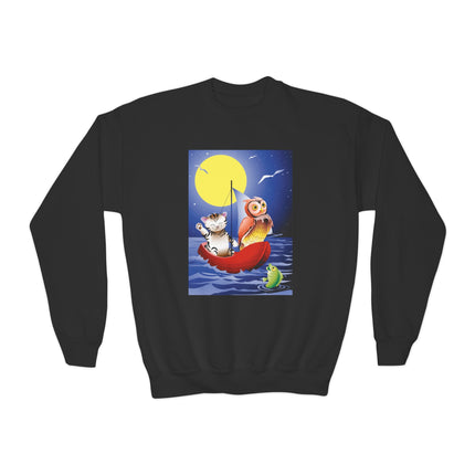 Embarking on a Moonlit Journey Youth Crewneck Sweatshirt – Whimsical Ocean Adventure