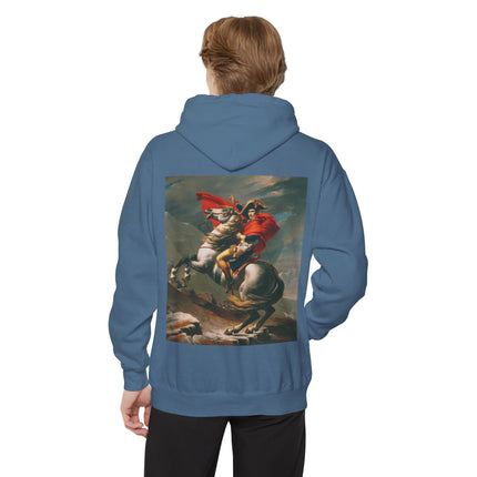Napoleon Crossing the Alps by Jacques-Louis David Unisex Garment-Dyed Hoodie