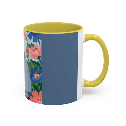 The Lady And The Mysterious Bird Colorful Mugs – Art Deco Botanical Mystery