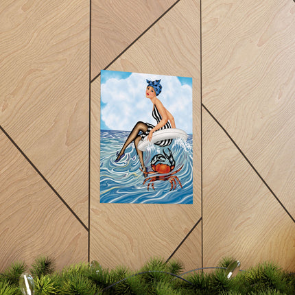 🌊🎀 The Lady Of The Seaside Adventure Matte Vertical Poster – Art Deco Coastal Whimsy