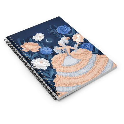 🌙🌸 The Lady Of The Moonlit Flower Garden Spiral Notebook – Art Deco Floral Fantasy