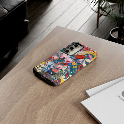 Floral Vanitas Phone Case – Parrot & Porcelain Splendor