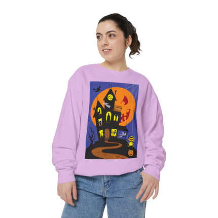 Halloween Night at the Haunted House Unisex Garment-Dyed Sweatshirt