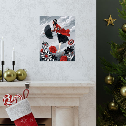 ☂️🌹 The Lady Of The Wild Wind Matte Vertical Poster – Art Deco Stormy Elegance