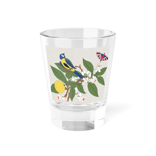 Blue Tit & Butterfly Shot Glass – Spring Harmony & Delicate Beauty