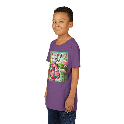 Geisha Kitten Strolls Among the Spoonbills Youth Short Sleeve Tee