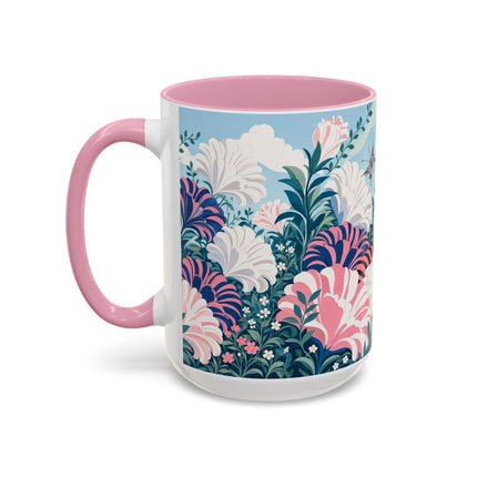 🌸🦋 The Enchanted Pink Blossom Retreat Colorful Mug – Art Deco Floral Whimsy