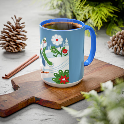 🎿❄️ The Winter Garden Skier Colorful Mug – Whimsical Holiday Fantasy