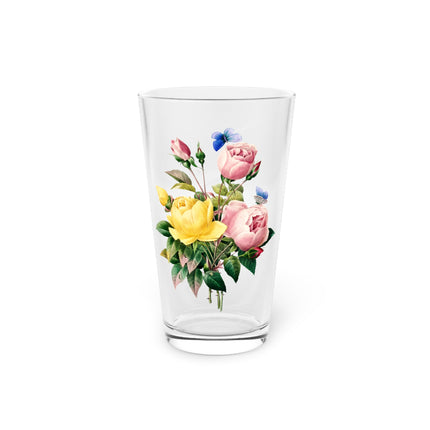 Yellow Rose and Cabbage Rose Botanical Illustration by Pierre-Joseph Redouté Glass, 16oz