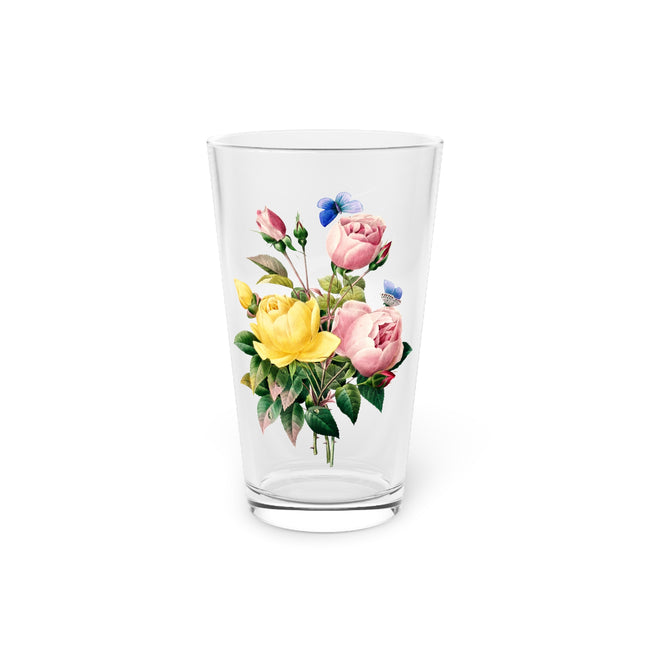 Yellow Rose and Cabbage Rose Botanical Illustration by Pierre-Joseph Redouté Glass, 16oz