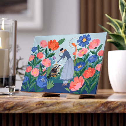 🦜🌺 The Lady Of The Garden Aviary Ceramic Tile – Art Deco Floral Whimsy
