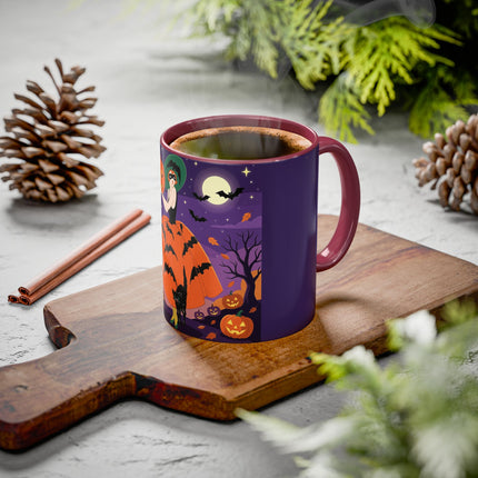 🎃🌕 The Pumpkin Moon Enchantress Colorful Mug – Elegant Halloween Masquerade