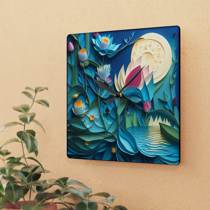 Ethereal Moonlit Lake Acrylic Wall Clock, Round and Square