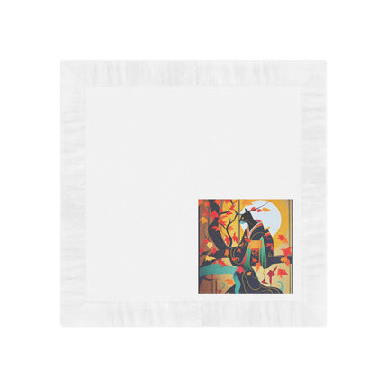Black Cat in Kimono White Coined Napkins