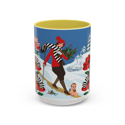 🎿🎄 The Christmas Holly Skier Colorful Mug – Whimsical Holiday Fantasy