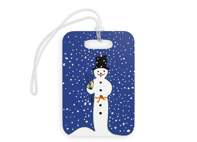Snowman in Falling Snow Luggage Tags