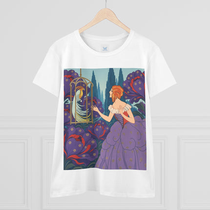 🦜💜 The Enchanted Birdcage Promenade Cotton Tee – Art Deco Floral Fantasy