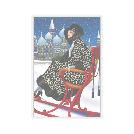 Elegant Winter Woman in Sleigh Kiss-Cut Stickers (4 Sizes)