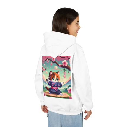 Samurai Kitten Youth Hooded Sweatshirt – Strength, Balance & Playful Courage