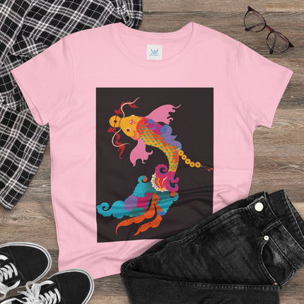 Golden Koi Women's Midweight Cotton Tee – Prosperity & Vibrant Energy