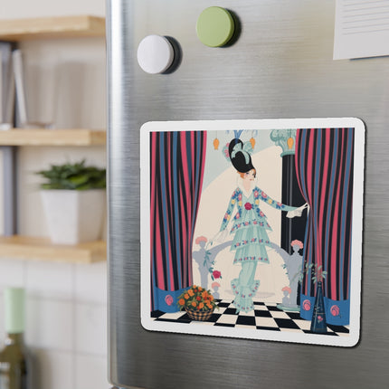 🌹🎭 The Lady Between The Curtains Die-Cut Magnets – Art Deco Floral Theatre