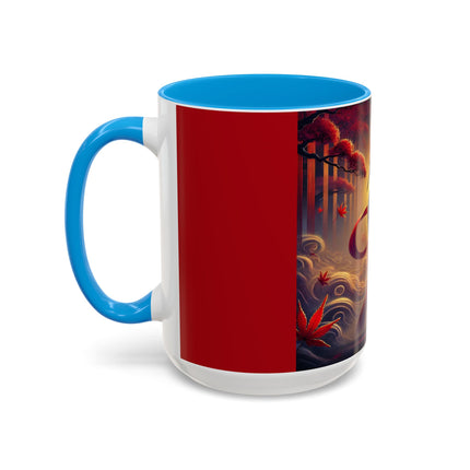 Regal Crimson Crane in the Autumn Mist Colorful Mugs (11oz, 15oz)
