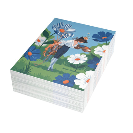 🎨🌼 The Painter In The Giant Daisy Garden Greeting Card – Art Deco Floral Fantasy