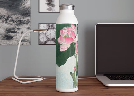 Blooming Lotus Flowers by Ohara Koson Slim Water Bottle