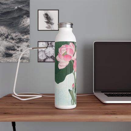 Blooming Lotus Flowers by Ohara Koson Slim Water Bottle