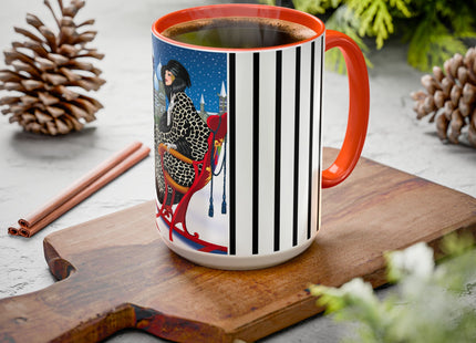 Elegant Winter Woman in Sleigh Colorful Mugs (11oz, 15oz)