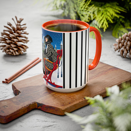 Elegant Winter Woman in Sleigh Colorful Mugs (11oz, 15oz)