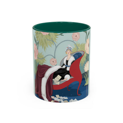The Lady Of The Scarlet Chaise Colorful Mugs – Art Deco Romantic Elegance