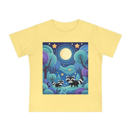 Enchanted Nighttime Raccoons Baby T-Shirt – A Magical Forest Adventure