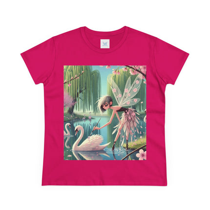 A Fairy Painting a Swan Cotton Tee