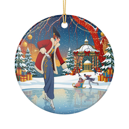 ⛸️🎄 The Christmas Skating Pavilion Ceramic Ornament – Art Deco Holiday Fantasy