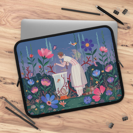 🐠🌸 The Lady of the Underwater Garden Laptop Sleeve – Art Deco Aquatic Fantasy