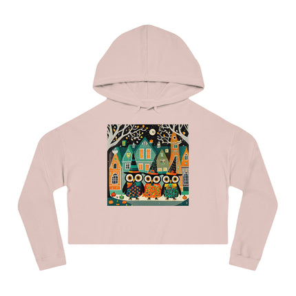 Night of the Trick-or-Treating Owlets Women’s Cropped Hooded Sweatshirt