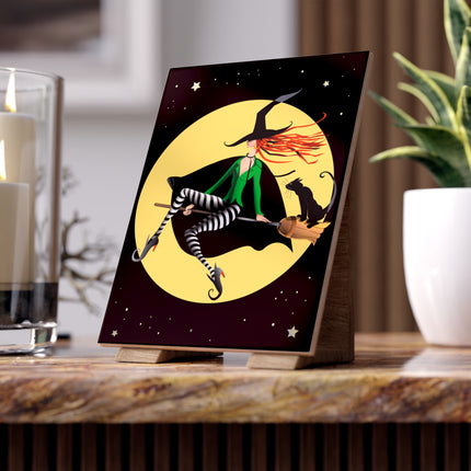 A Witch’s Moonlit Flight Ceramic Tile
