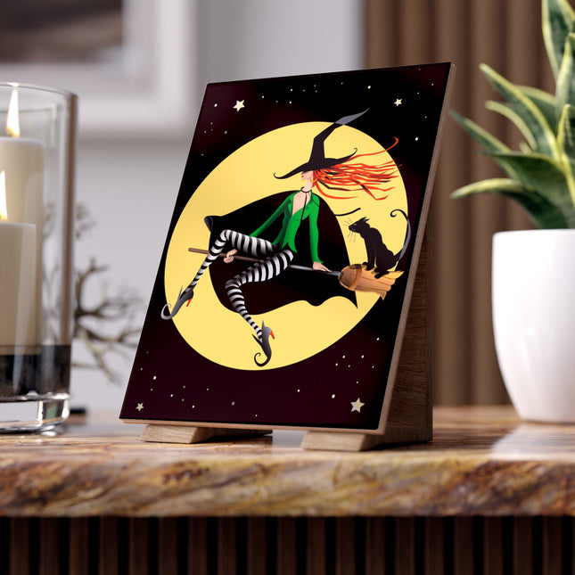 A Witch’s Moonlit Flight Ceramic Tile