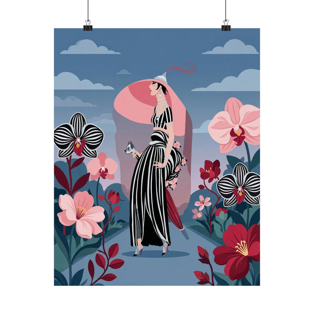 🌸🖤 The Lady Of The Striped Orchid Matte Vertical Poster – Art Deco Floral Elegance