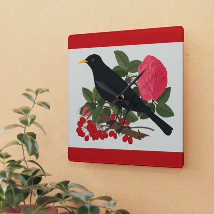 Blackbird & Rose Acrylic Wall Clock