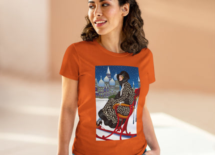 Elegant Winter Woman in Sleigh Women's Midweight Cotton Tee